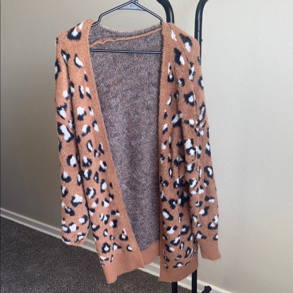 Leopard Print Open Front Cardigan Sweater